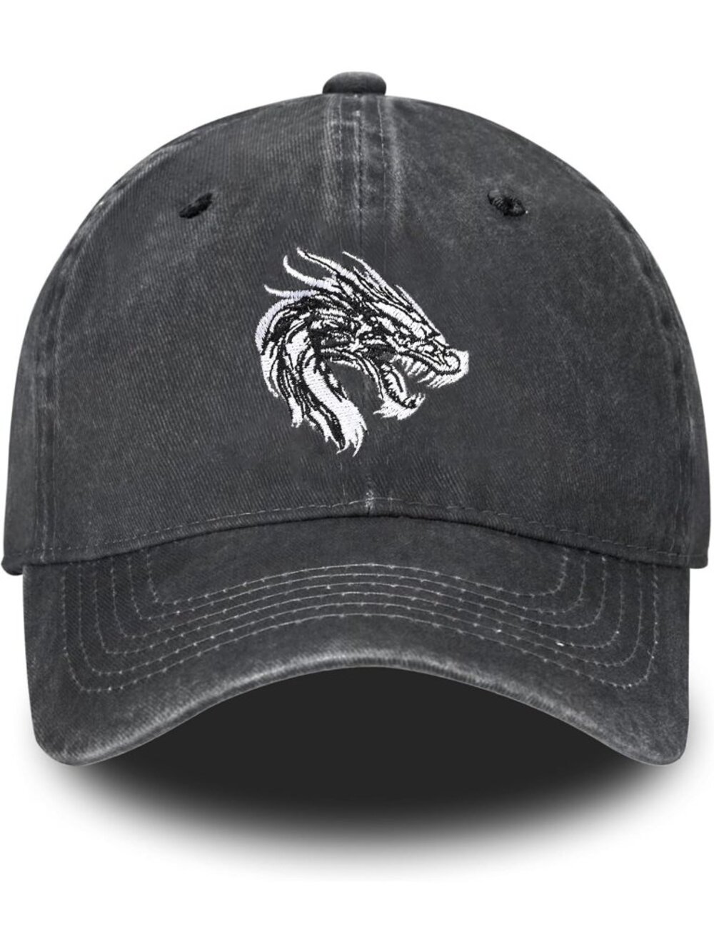 Unisax Black Gragon Embroidered Adjustable Vintage Washed Distressed Baseball Ha